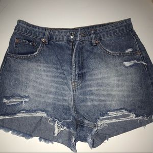 Distress denim shorts